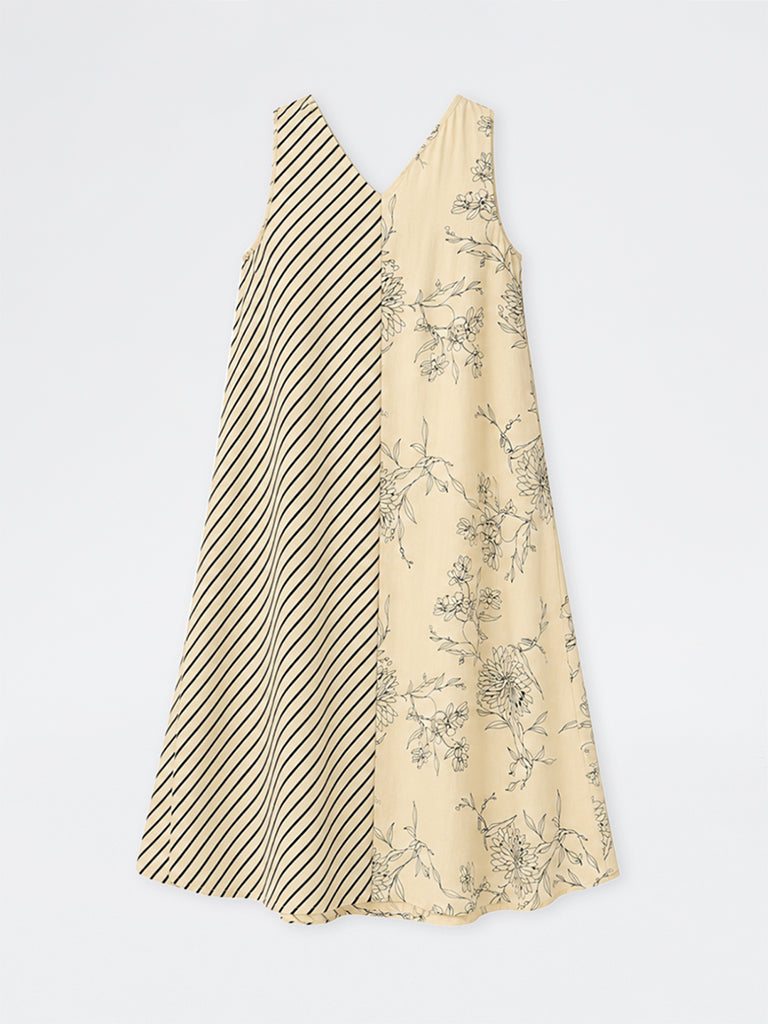 Gia Light Yellow Dual Printed A-Line Dress