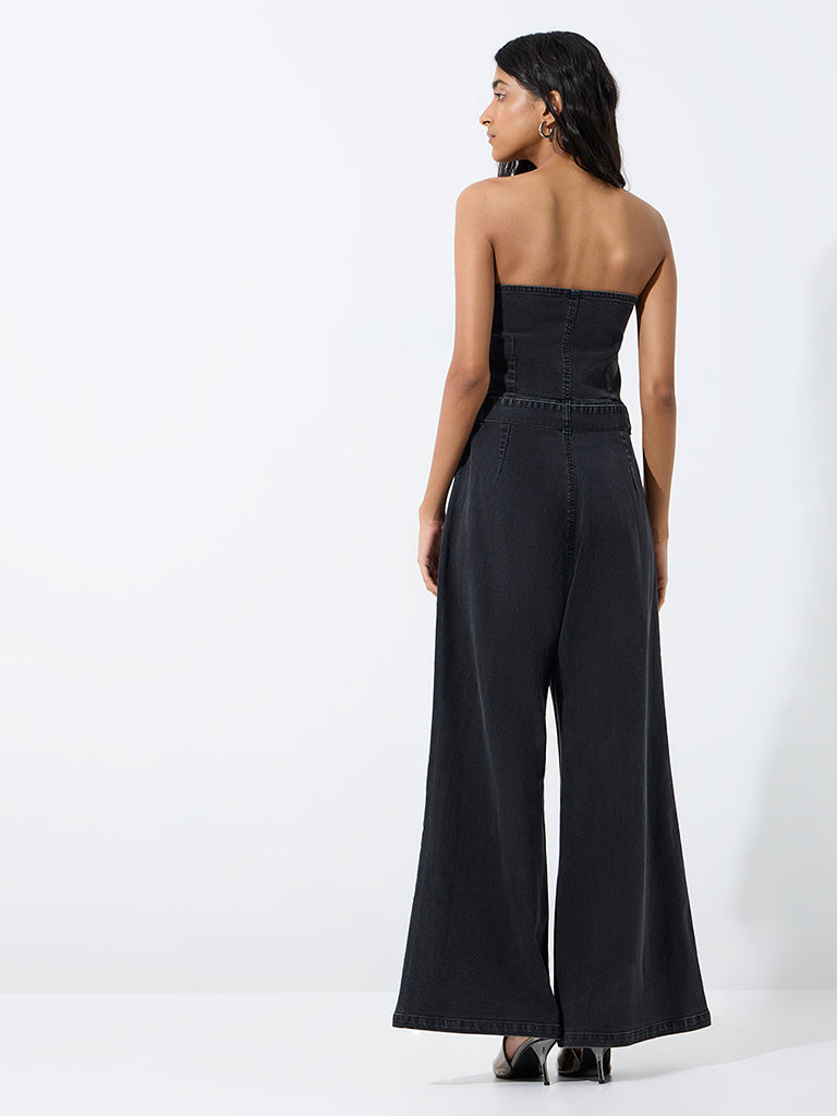 Nuon Charcoal Denim Tube Jumpsuit with Belt