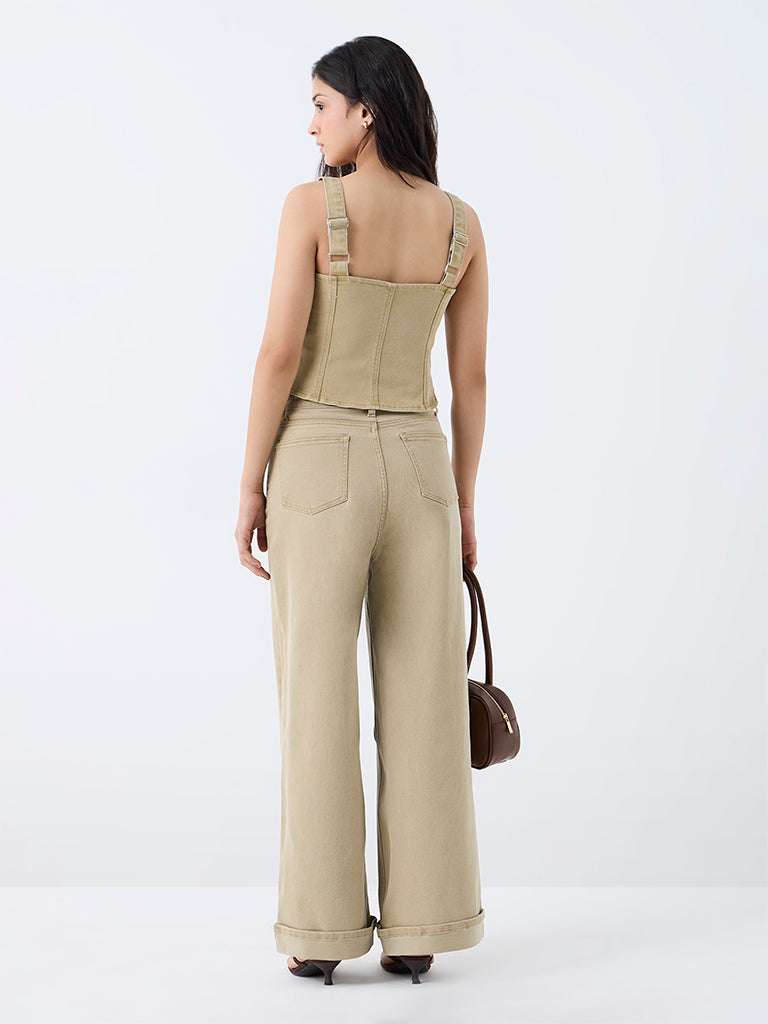 Nuon Light Khaki Solid High-Waist Jeans