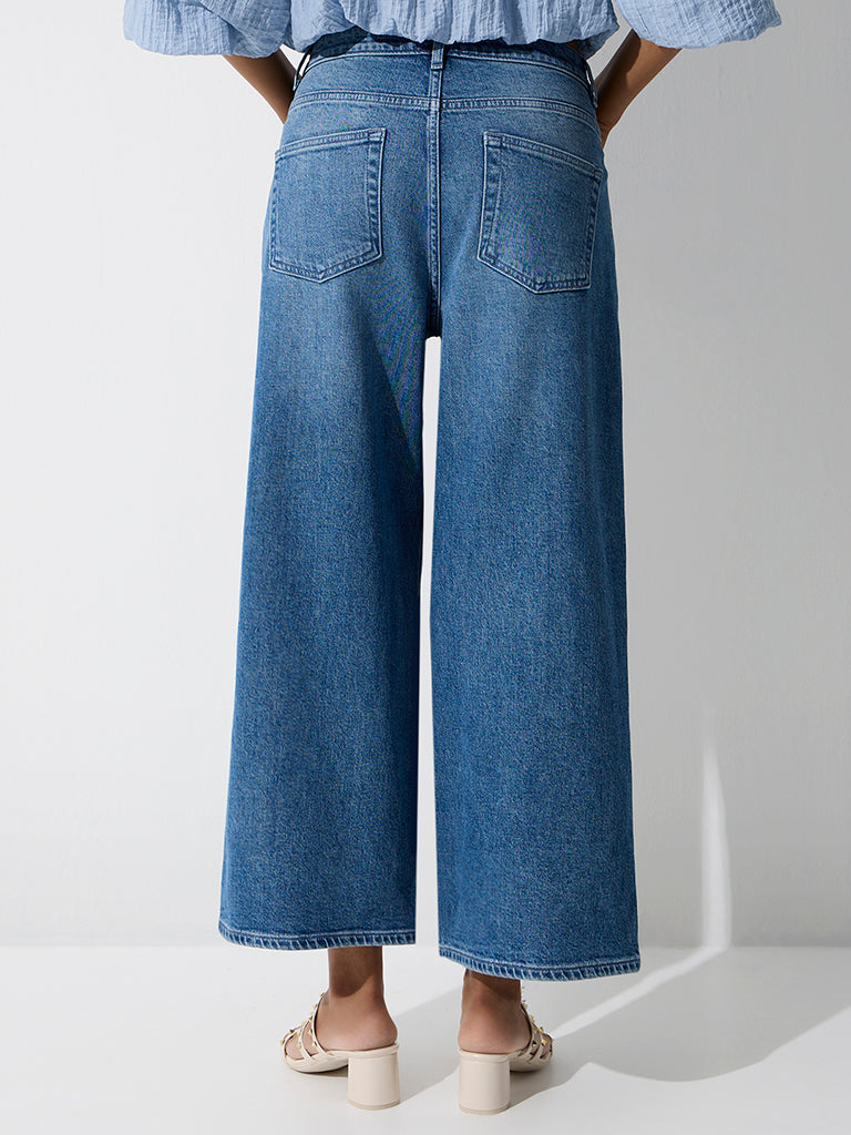 LOV Blue Washed High-Rise Wide-Leg Jeans