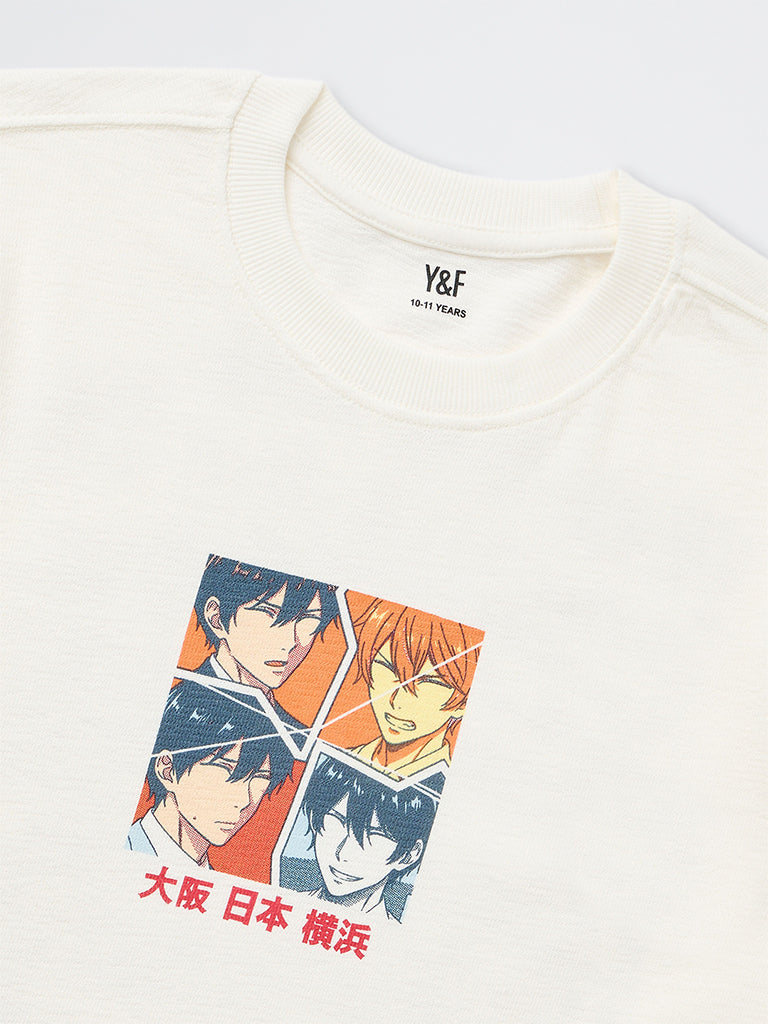 Boys Off-White Graphic Printed Cotton T-Shirt