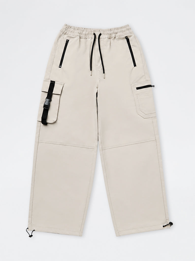 Boys Ivory Mid-Rise Cargo Pants