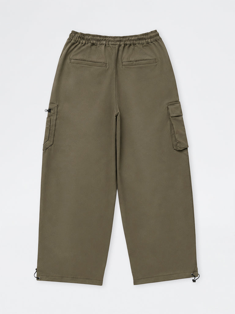Boys Dark Olive Mid-Rise Cargo Pants
