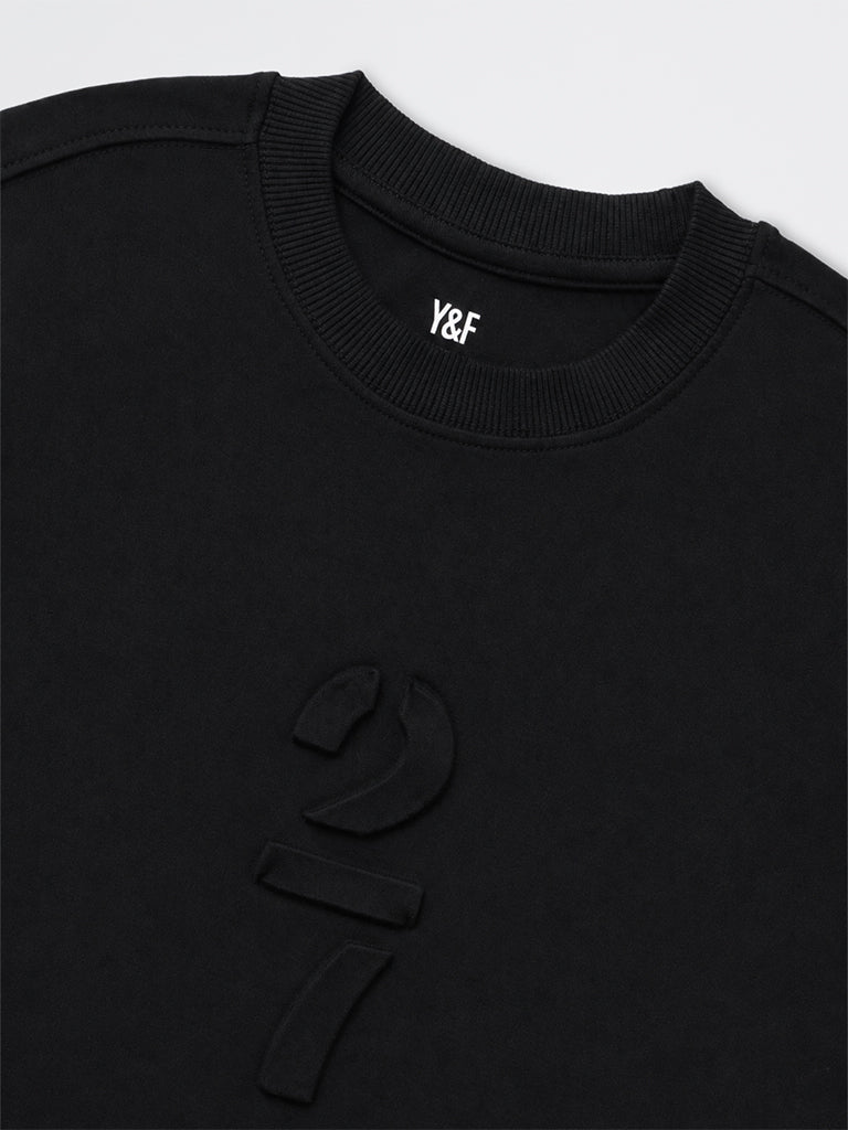Boys Black Embossed Cotton T-Shirt
