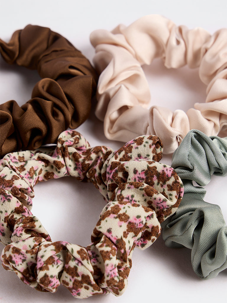 Westside Accessories Multicolour Satin Scrunchies - Pack of 4
