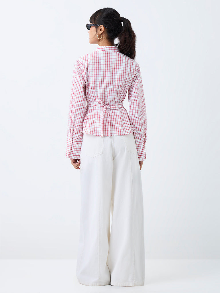 Nuon Red and White Checkered Cotton Shirt