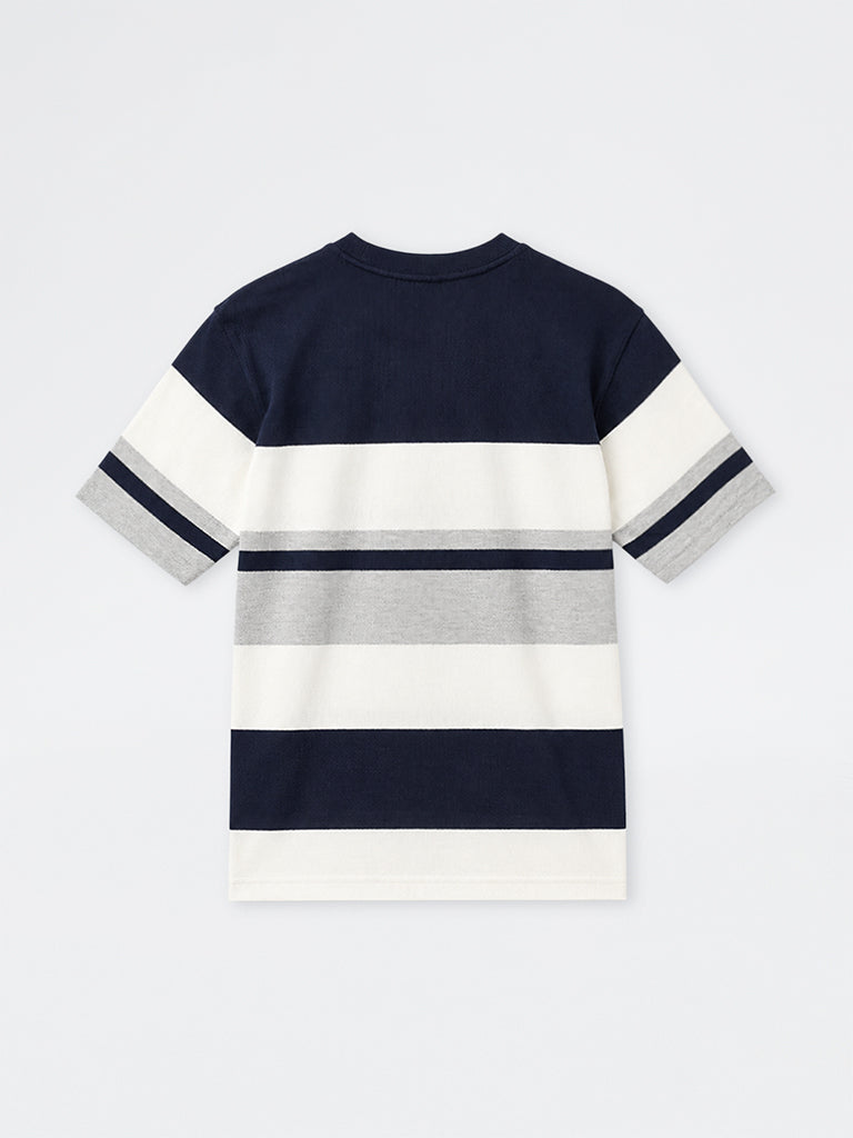 WES Lounge Navy Striped Relaxed-Fit Cotton-Blend T-Shirt