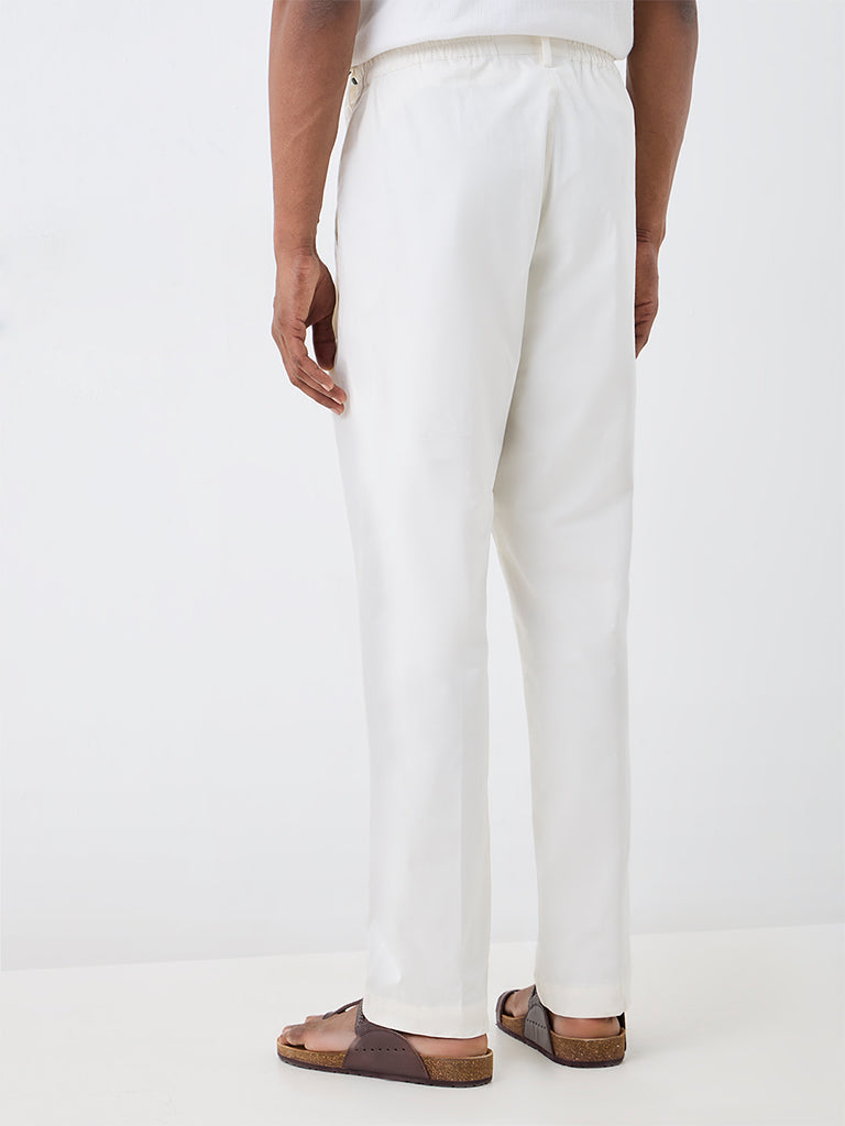 Kala by ETA Off-White Seam-Detailed Relaxed-Fit Mid-Rise Cotton Pants