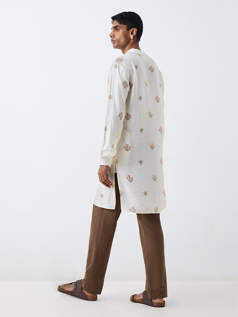 Kala by ETA Off-White Floral Embroidered Relaxed-Fit Kurta