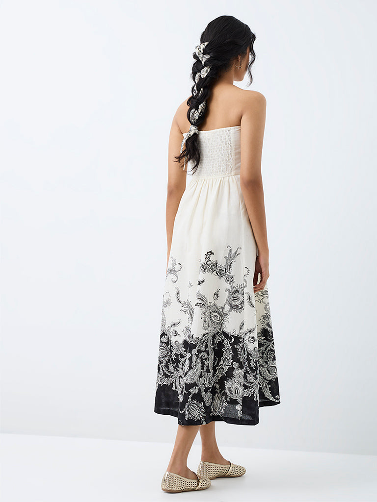 Bombay Paisley Off-White Floral Printed Cotton-Blend Tube Dress