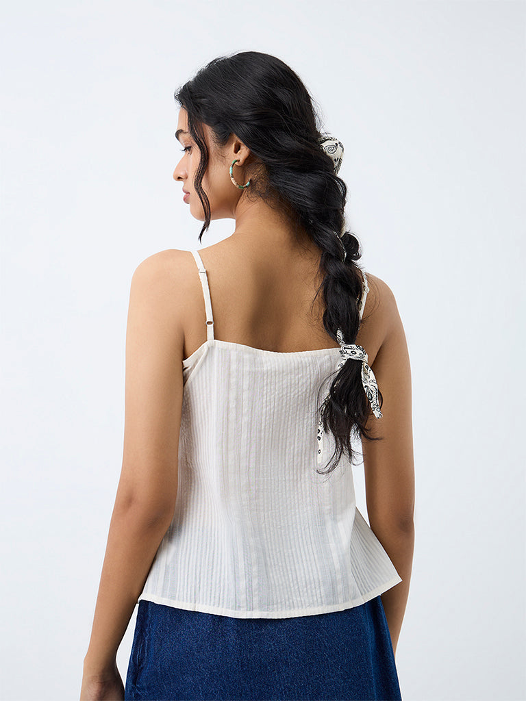 Bombay Paisley White Pintuck Detail Cotton Top