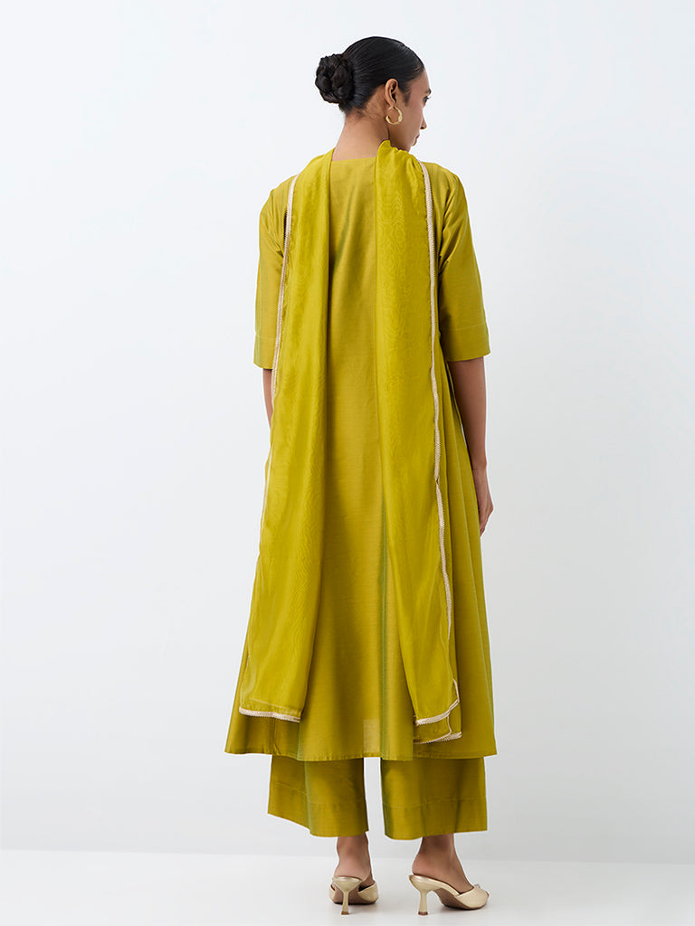 Vark Lime Floral Embroidered Flared Ethnic Set