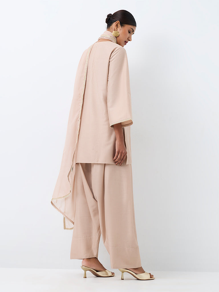 Vark Beige Embellished A-Line Ethnic Set