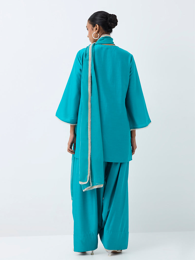 Vark Turquoise Embellished A-Line Ethnic Set