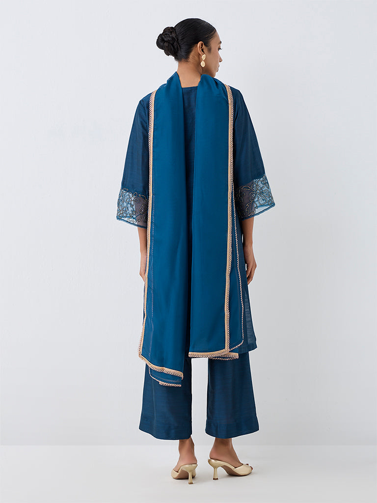 Vark Dark Blue Laser Cut Detail Straight Ethnic Set
