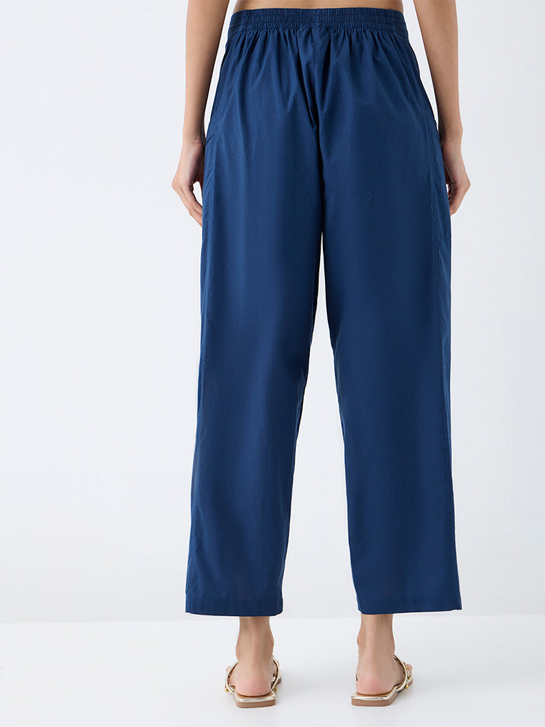 Utsa Indigo Solid Cotton Pants