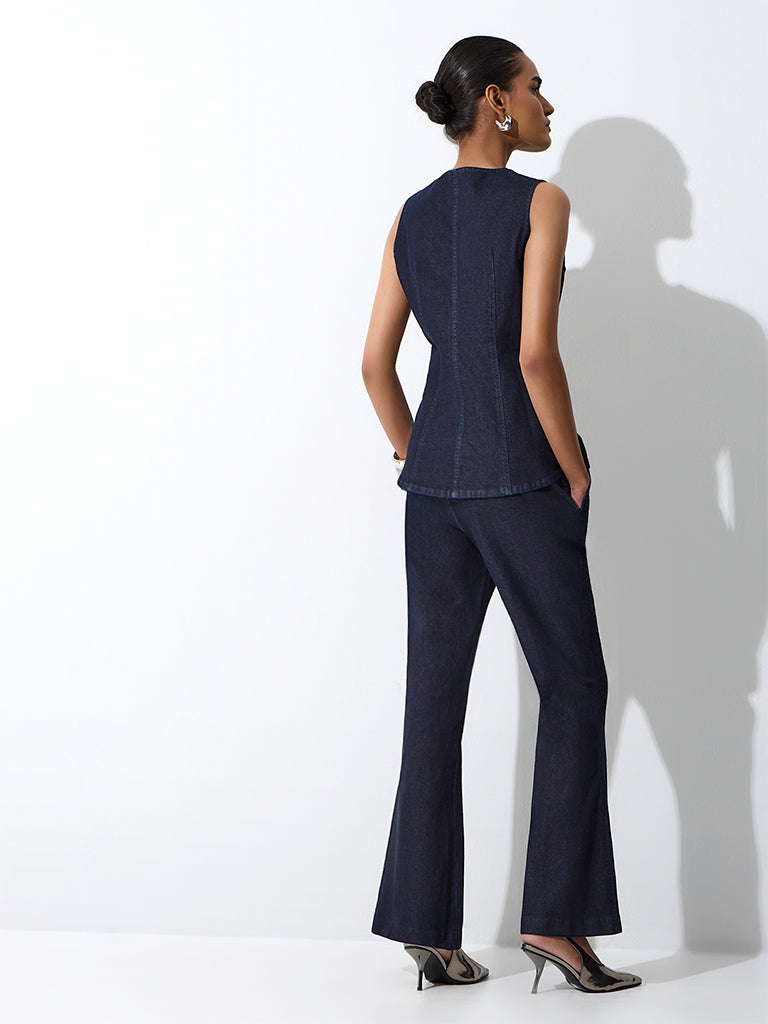 Wardrobe Navy High-Rise Flared Trousers