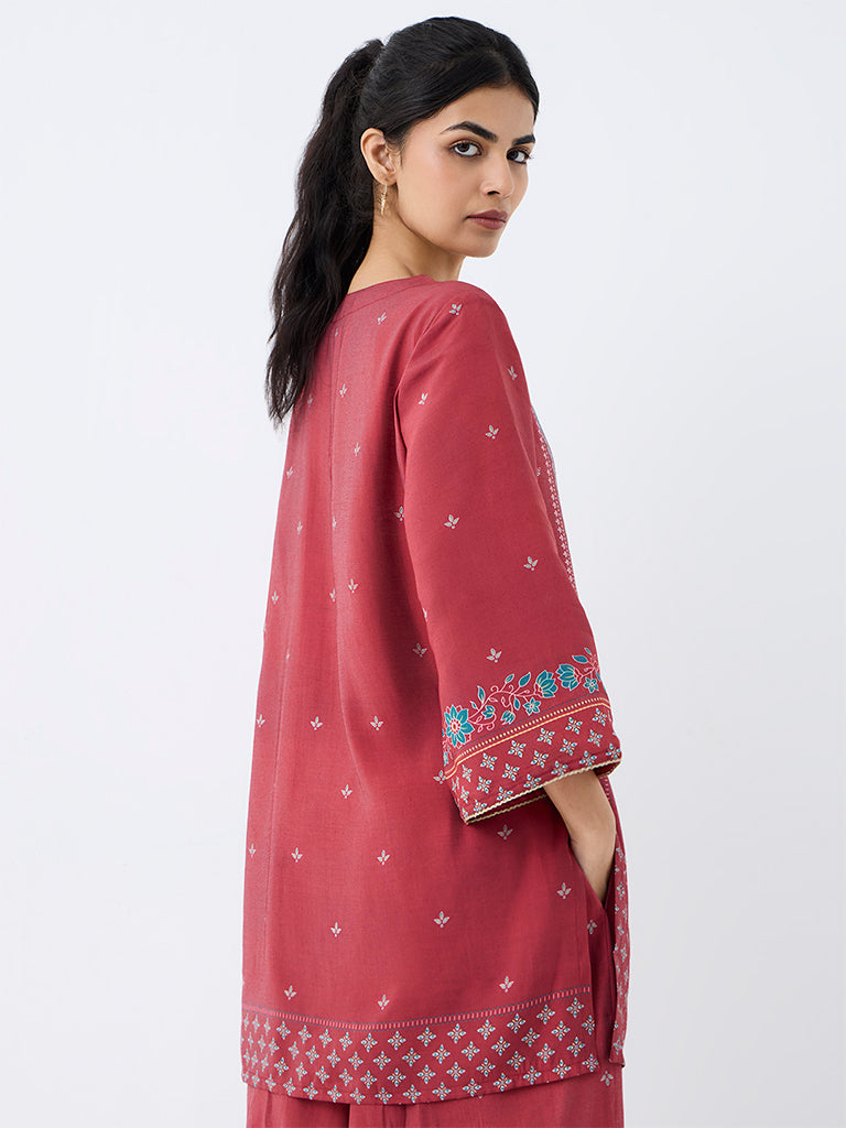 Utsa Red Floral Printed Kurti