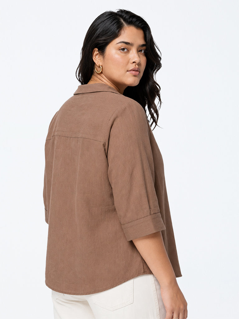 Gia Dark Taupe Solid Cotton Shirt