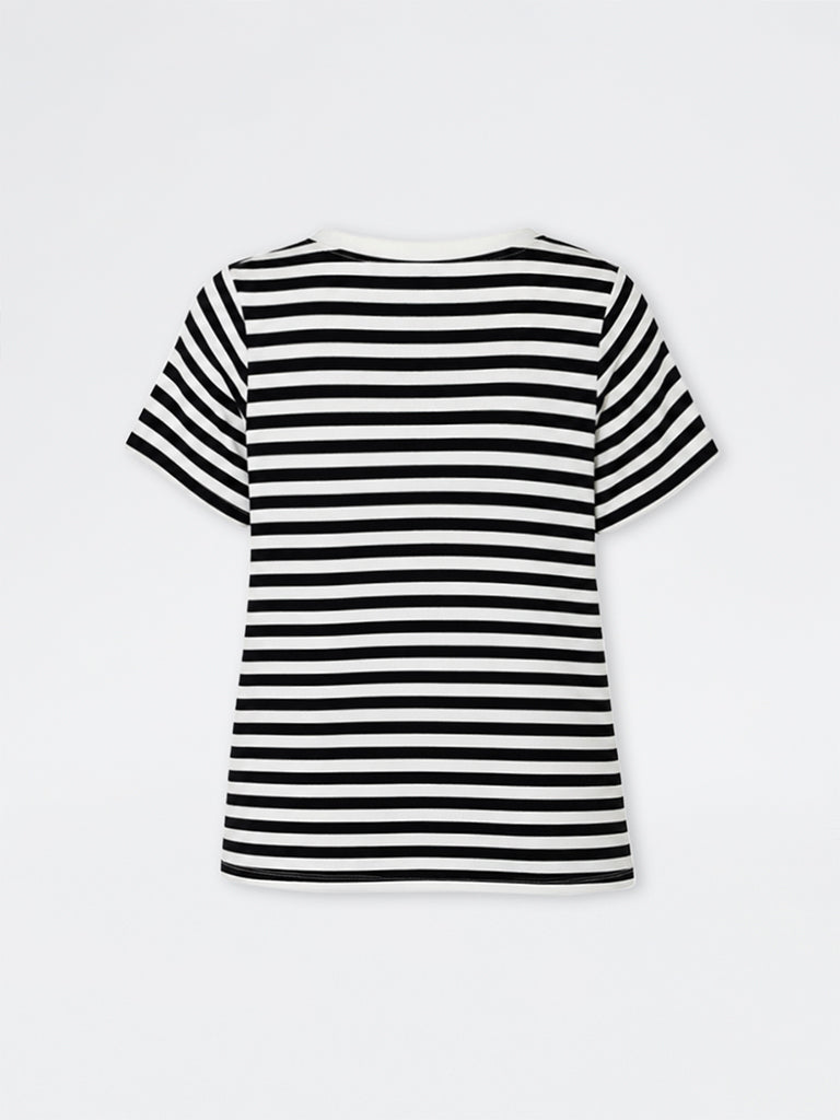 Gia Black and White Striped Cotton-Blend T-Shirt