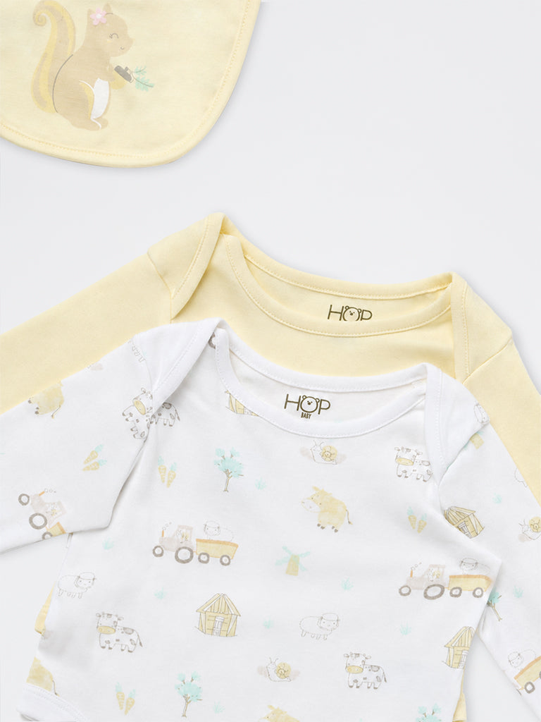 HOP Baby Boys Multicolour Printed Cotton Romper and Bib Set