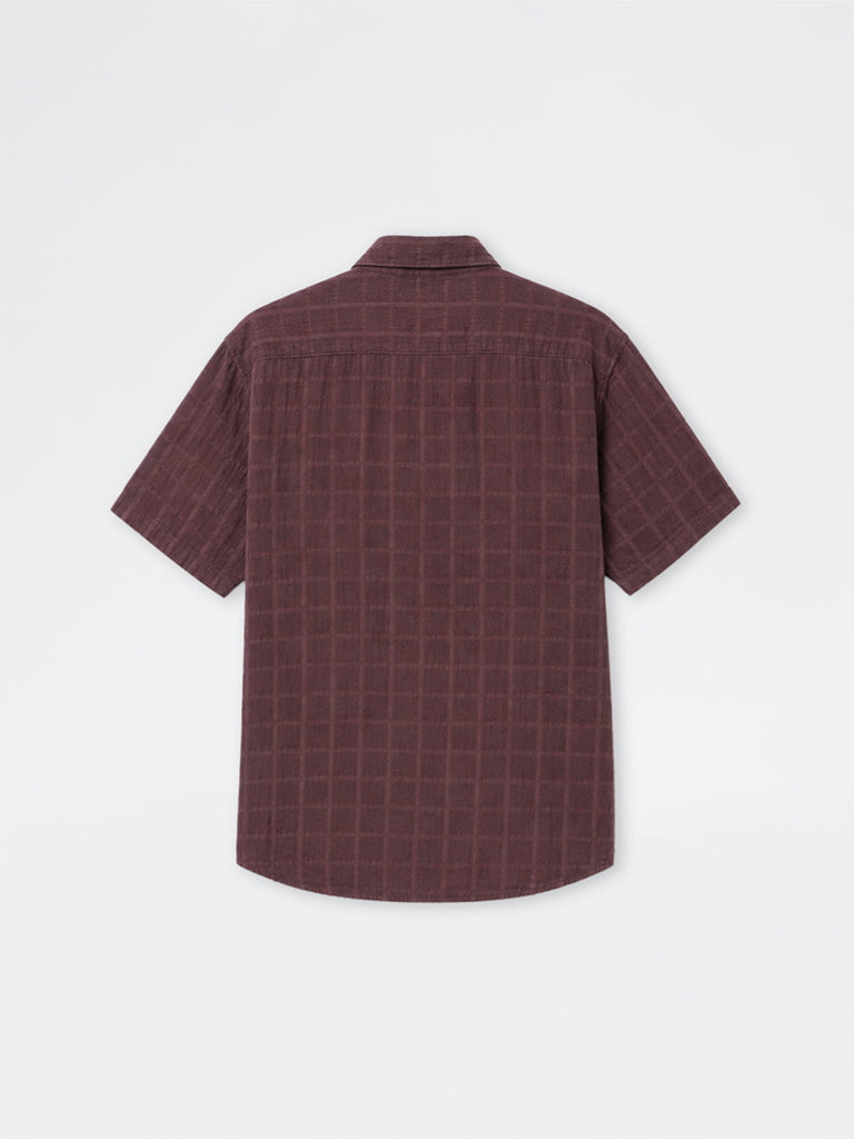 WES Casuals Brown Checkered Relaxed-Fit Shirt