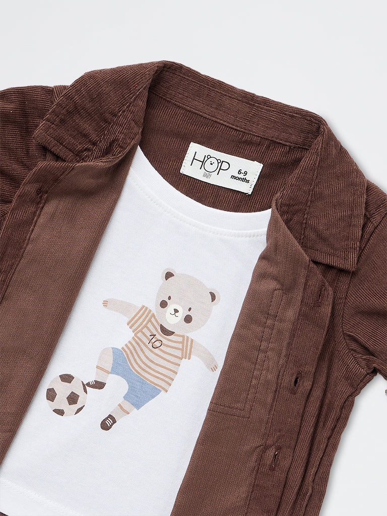 HOP Baby Boys Brown Corduroy Cotton Shirt