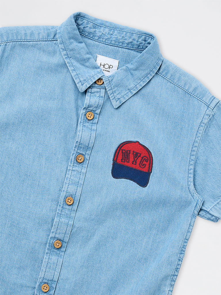 HOP Kids Boys Light Blue New-York Themed Denim Shirt