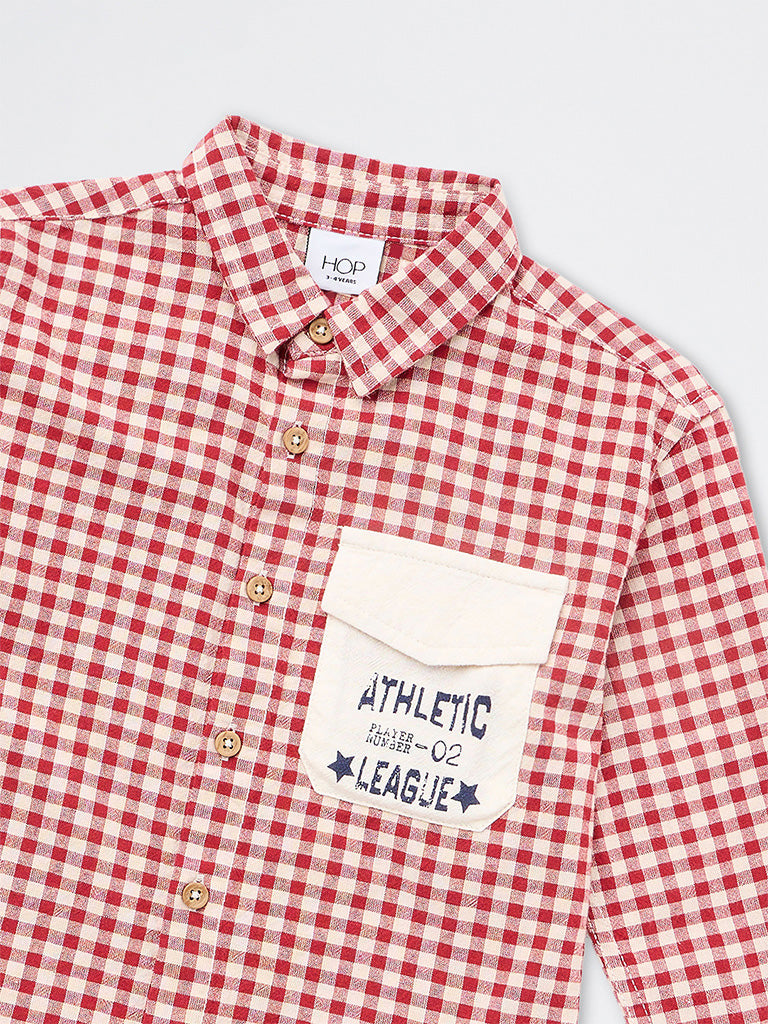HOP Kids Boys Red Checkered Cotton Shirt