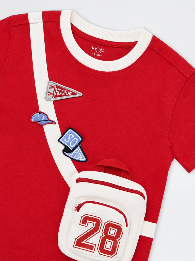 HOP Kids Boys Red Sling-Bag Style Cotton T-Shirt