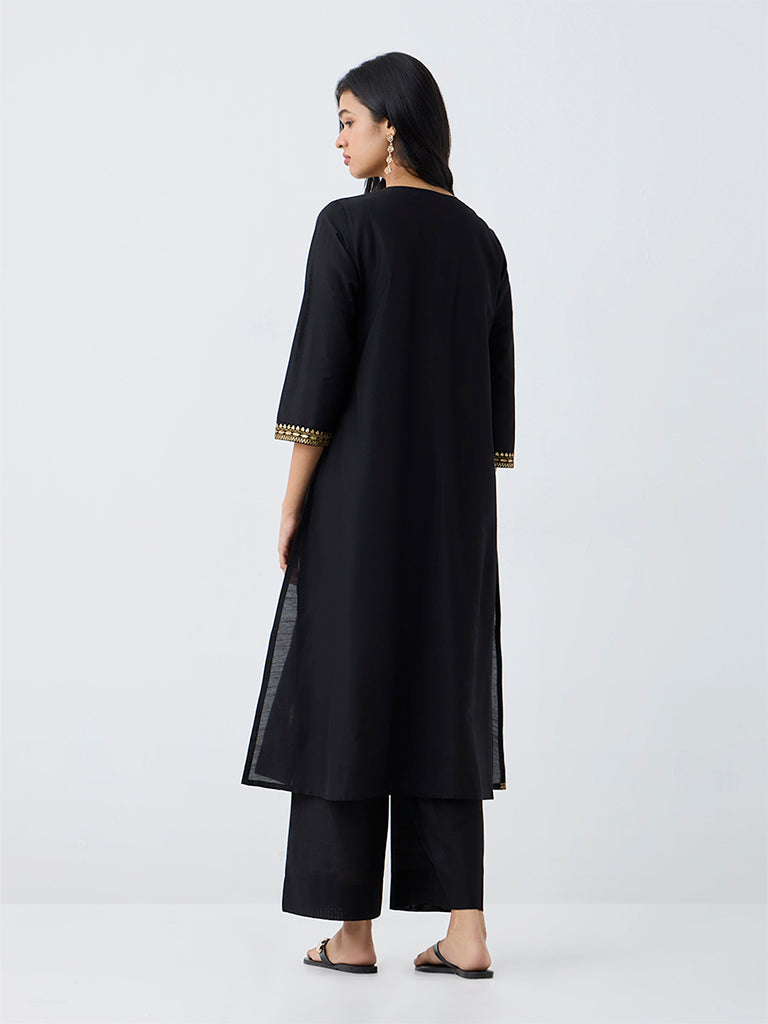 Utsa Black Embellished A-Line Kurta