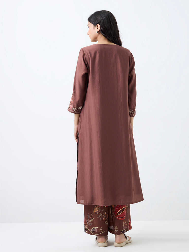 Utsa Brown Anar Embroidered Straight Kurta