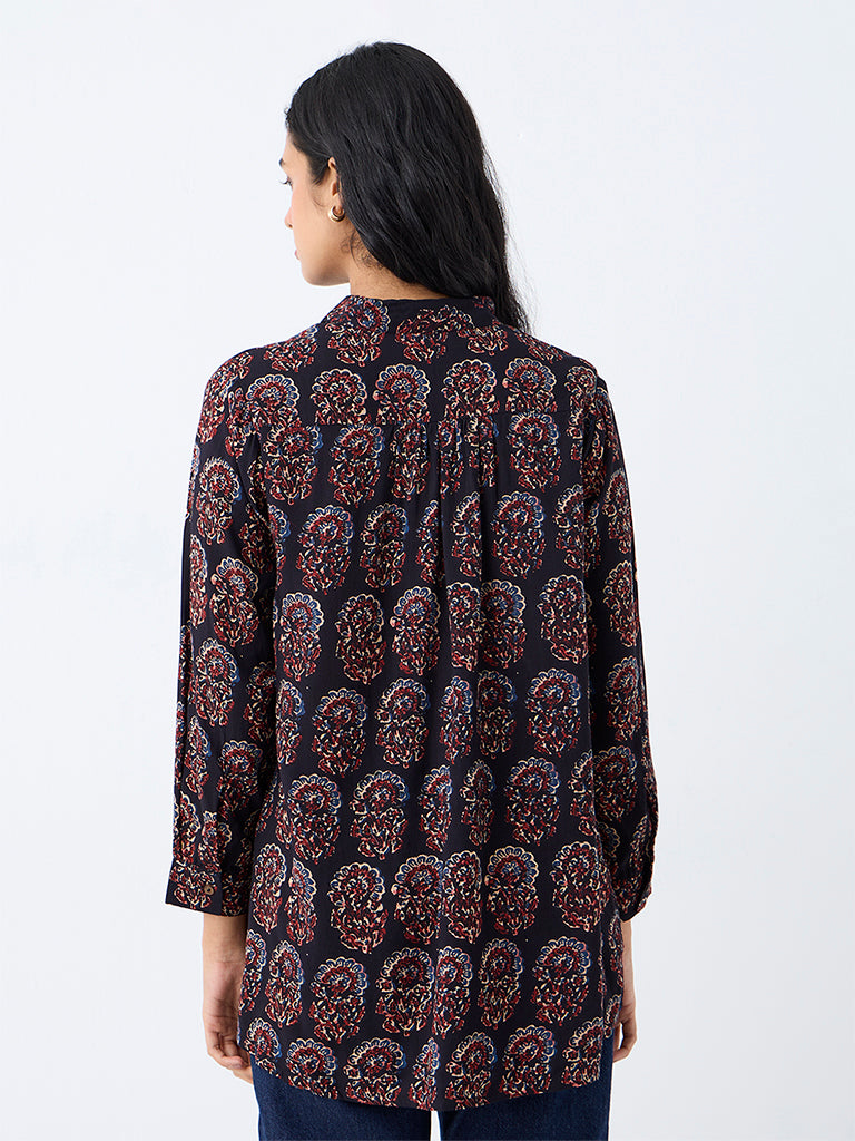 Utsa Black Floral Printed Tunic