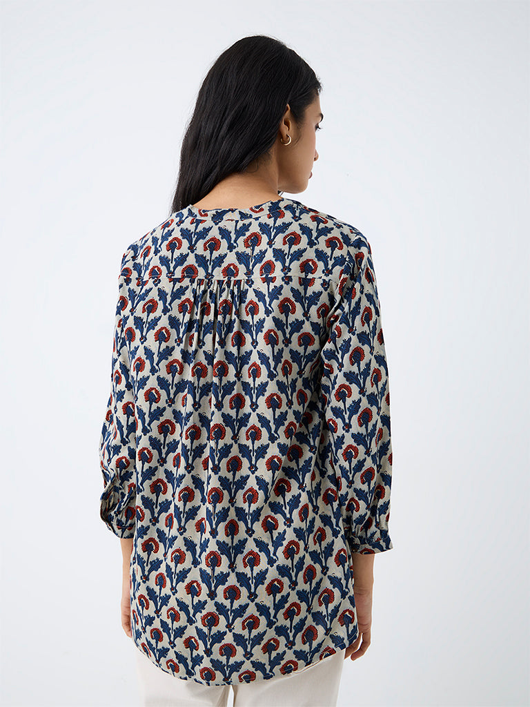 Utsa Blue Floral Printed Tunic