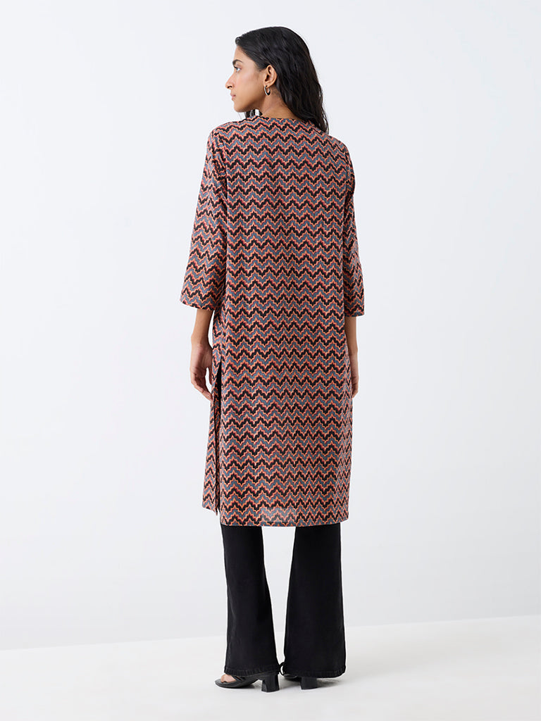 Utsa Multicolour Chevron Printed Cotton Straight Kurta