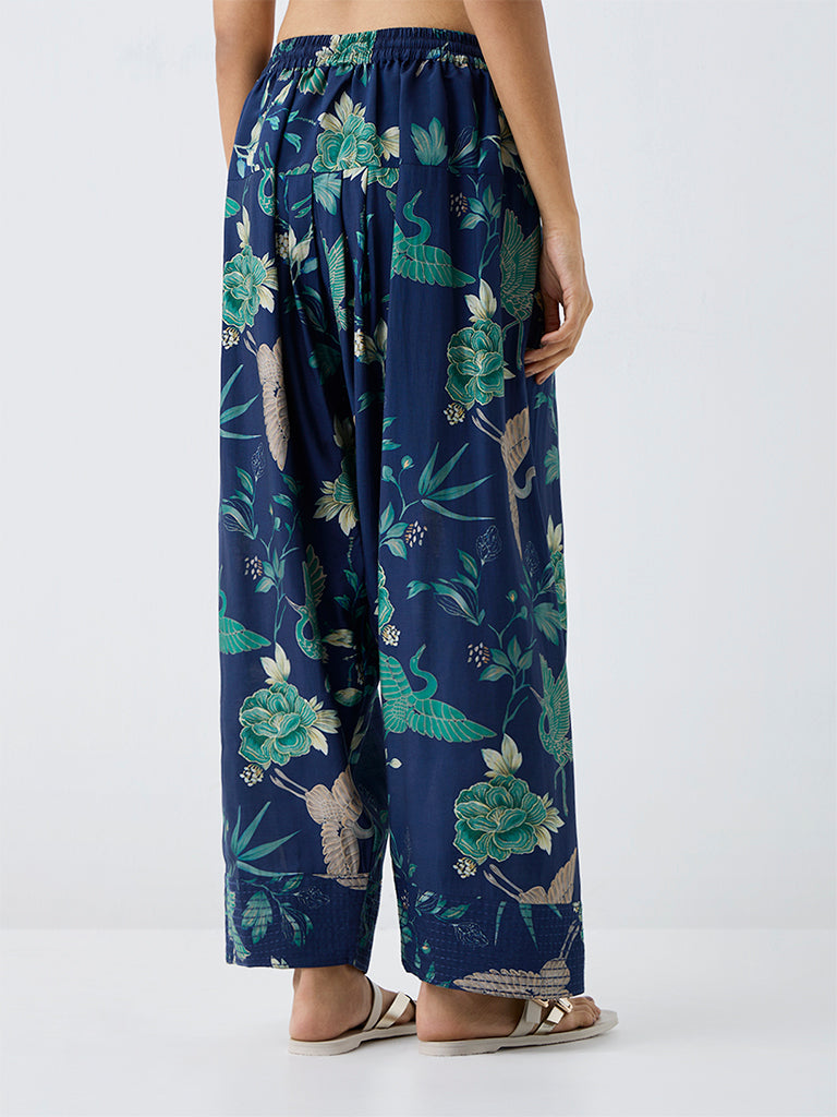 Utsa Dark Blue Nature-Inspired Farsi Salwar