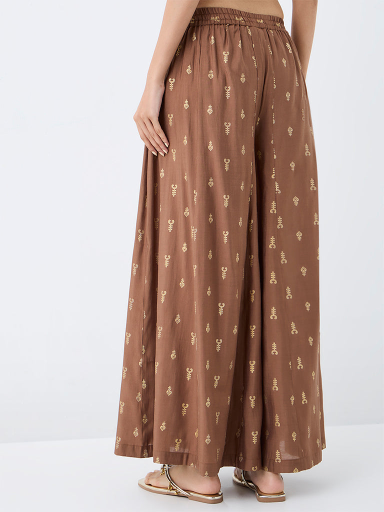 Utsa Light Brown Printed Palazzos