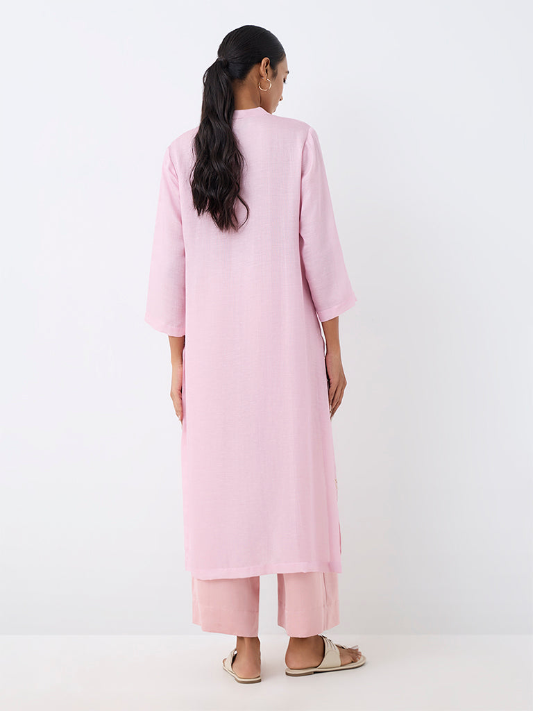 Zuba Pink Floral Pattern A-Line Kurta