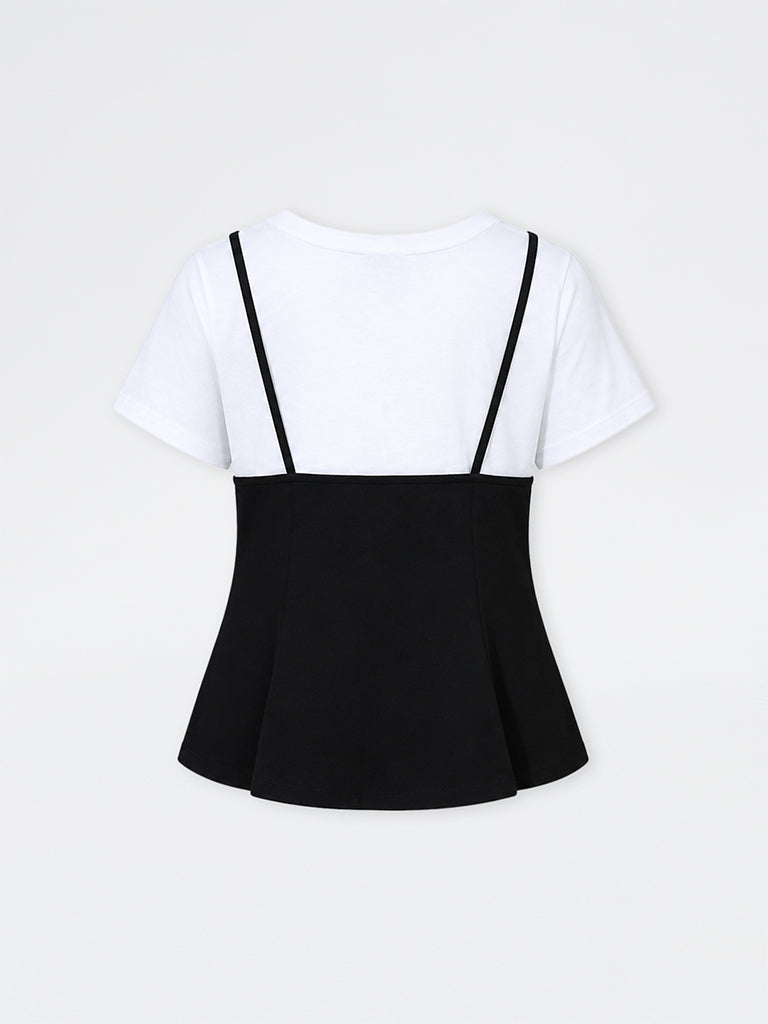 Gia Black and White Layered-Design Cotton Top