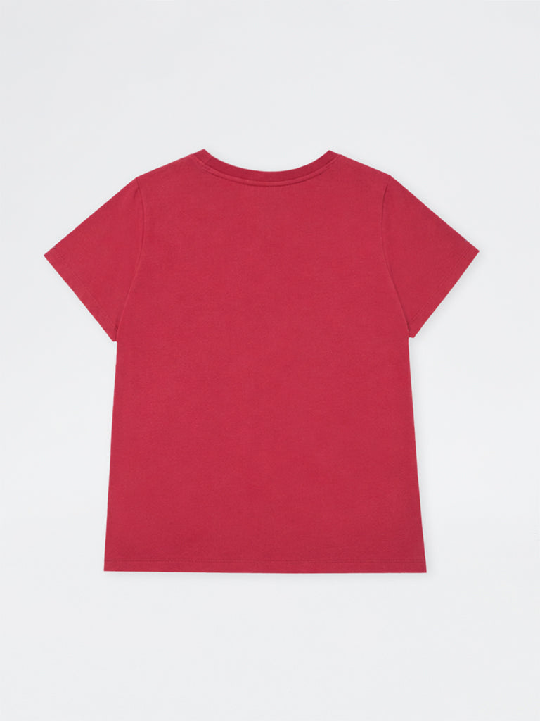 Gia Red Floral Printed Cotton T-Shirt