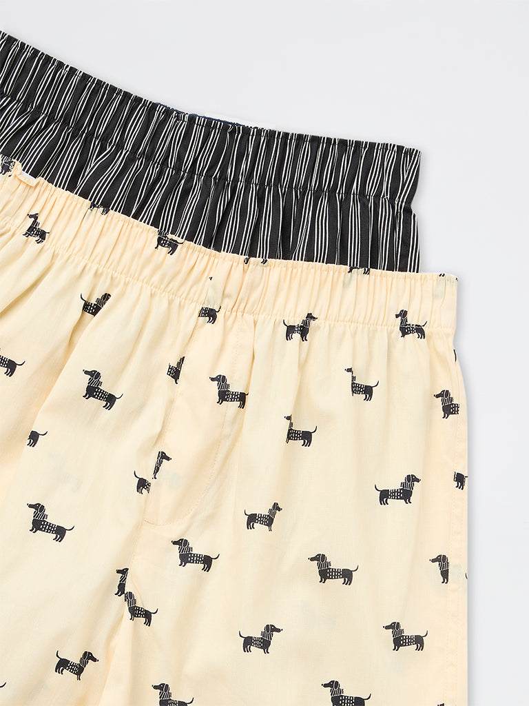WES Lounge Multicolour Printed Relaxed-Fit Mid-Rise Cotton Boxers - Pack of 2