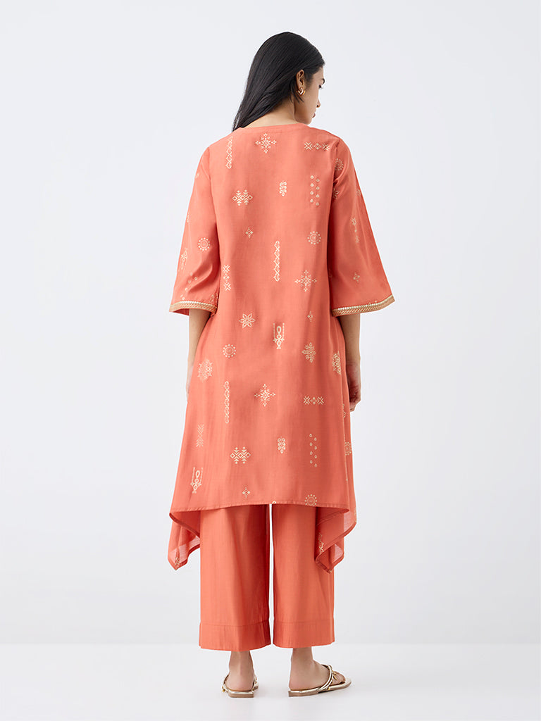 Utsa Orange Printed A-Line Kurta