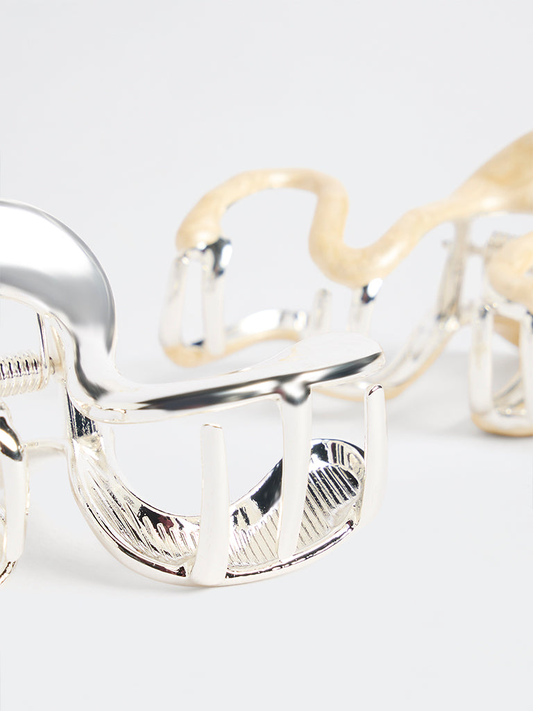 Westside Accessories Silver and White Curvy Hair Buckle Clip