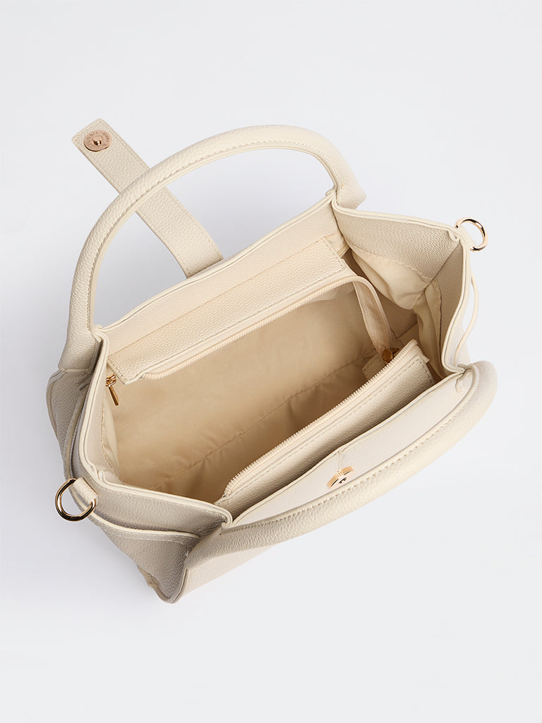 Westside Ivory Textured Handbag with Sling Handle