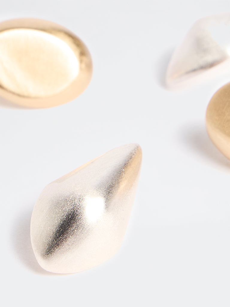 Westside Accessories Gold and White Puffy Stud Earrings - Pack of 2