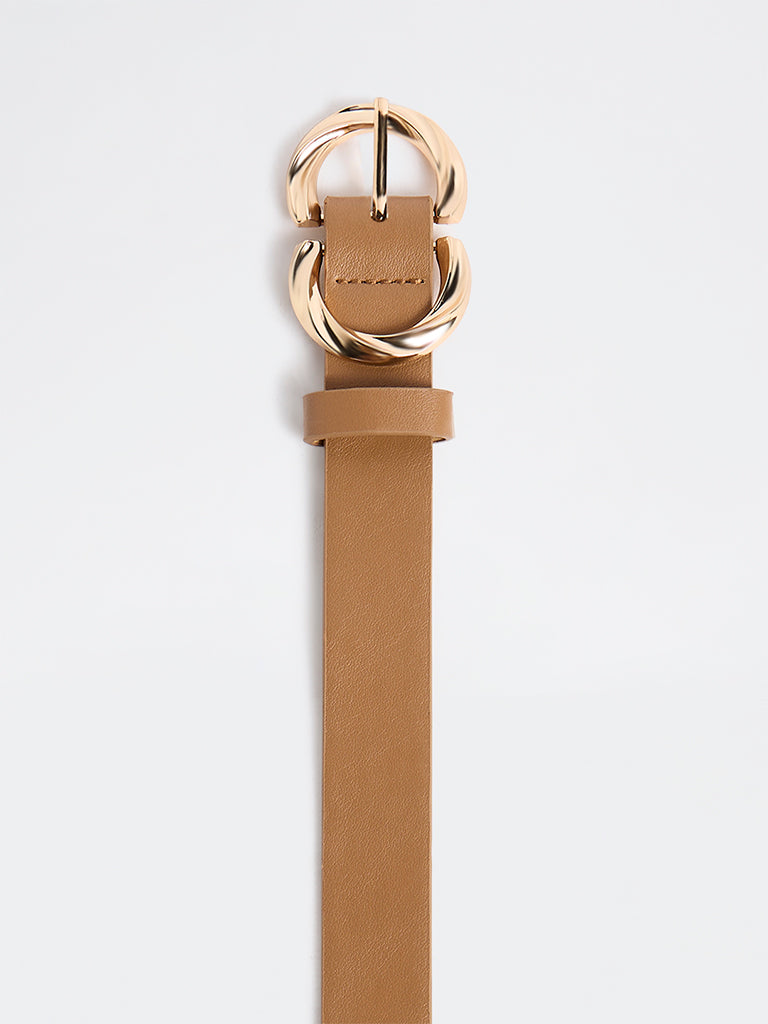 Westside Accessories Dark Beige Twisted Double D-Buckle Belt