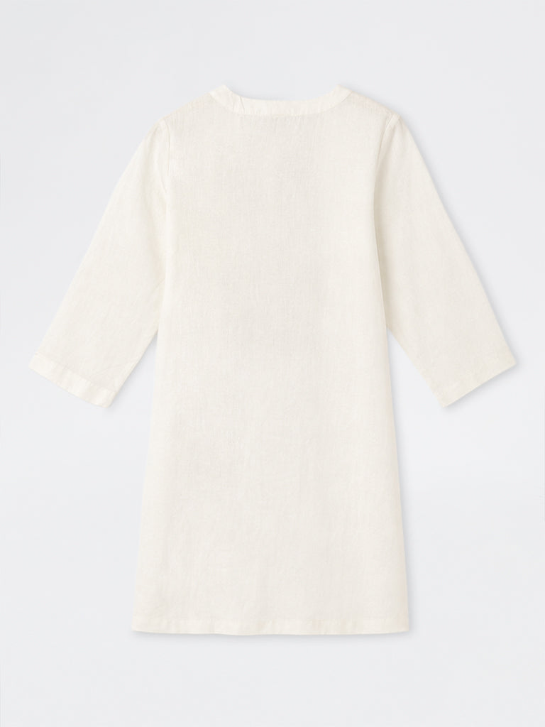 Diza Off-White Floral Embroidered Linen Straight Kurta