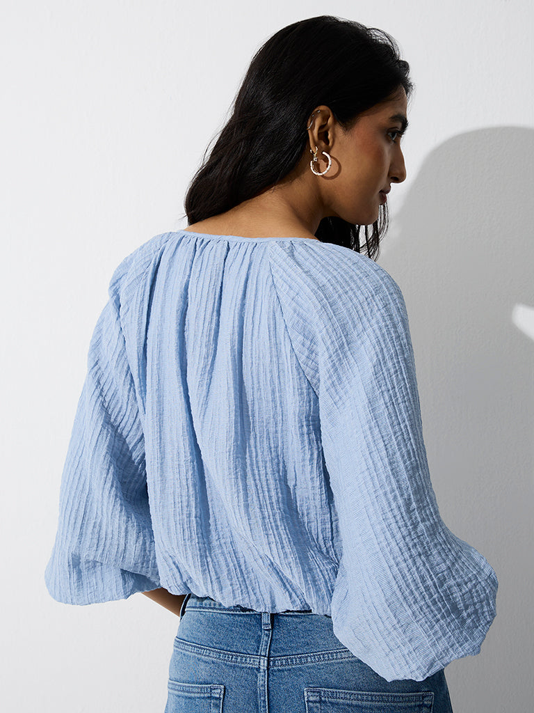 LOV Light Blue Textured Blouse