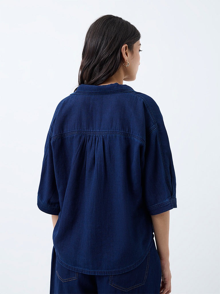 LOV Dark Blue Cotton Blouse