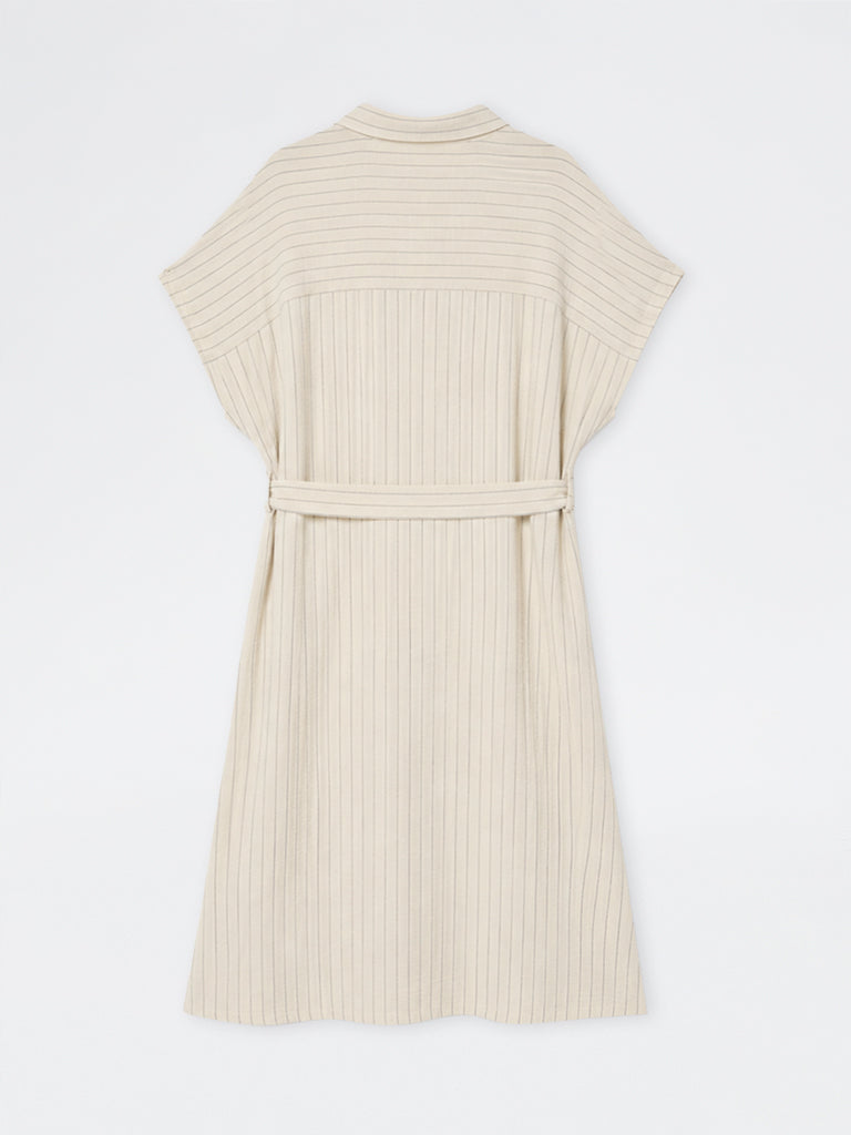 Gia Off-White Striped Shirt Dress with Belt